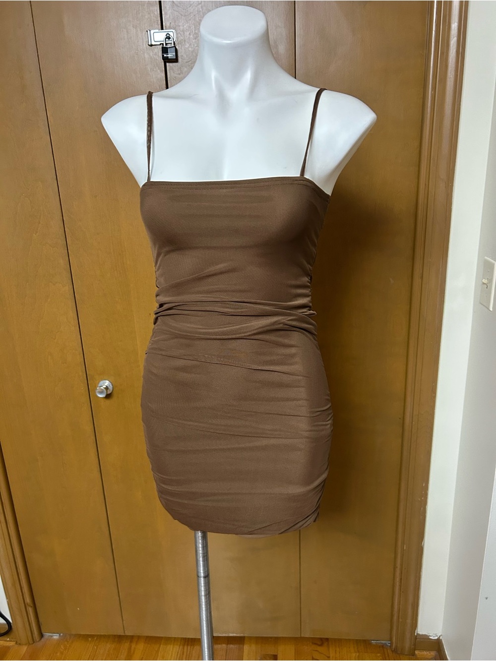 PrettyLittleThing Brown Spaghetti Strap Mini Dress